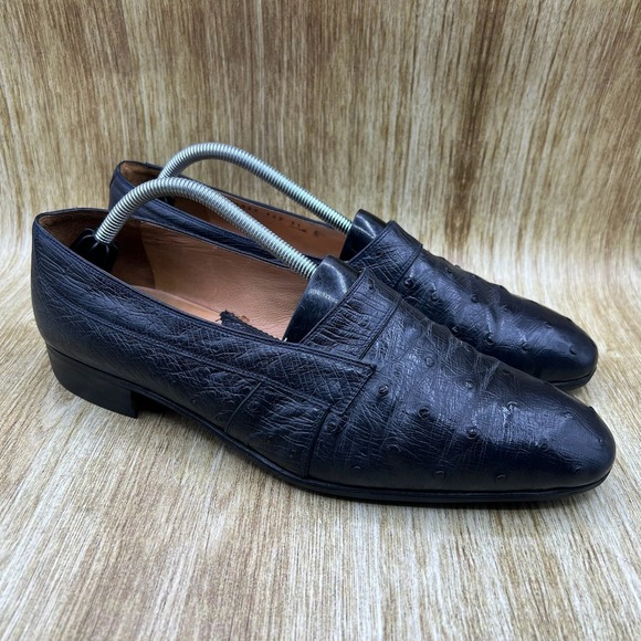 Mauri for Leightons Mens Size 11.5 E Loafers Black Ostrich Leather Made in Italy - Picture 1 of 10
